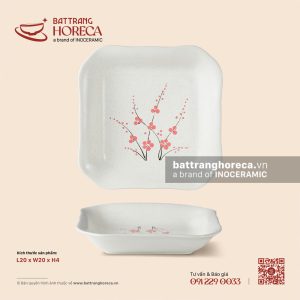 Đĩa vuông sâu lòng 20cm - Đào Hồng