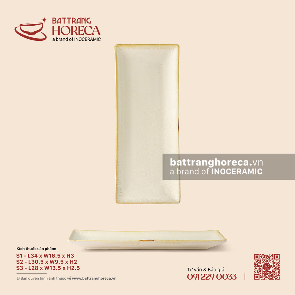 Khay chữ nhật ảo dài - Mộc Sa - Bát Tràng Horeca Khay chữ nhật ảo dài - Mộc Sa
