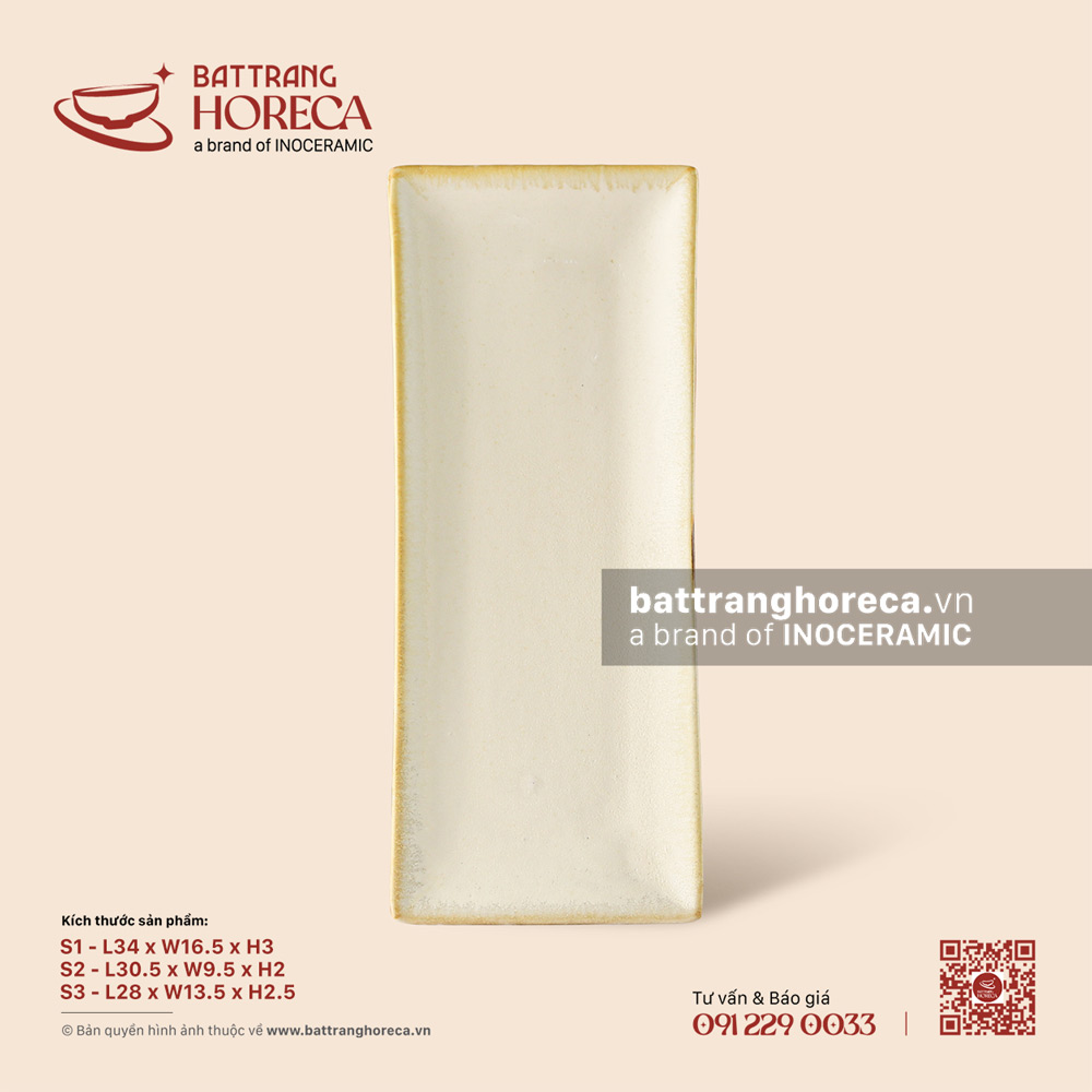 Khay chữ nhật ảo dài - Mộc Sa - Bát Tràng Horeca Khay chữ nhật ảo dài - Mộc Sa