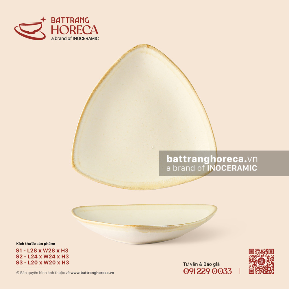 Khay tam giác - Mộc Sa - Bát Tràng Horeca Khay tam giác - Mộc Sa