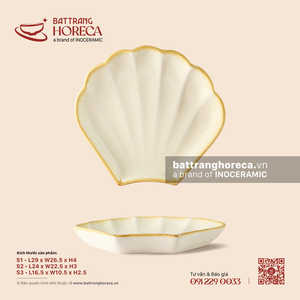 Khay vỏ sò - Mộc Sa - Bát Tràng Horeca Khay vỏ sò - Mộc Sa