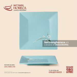 Khay vuông lá 25cm - Đào Trắng