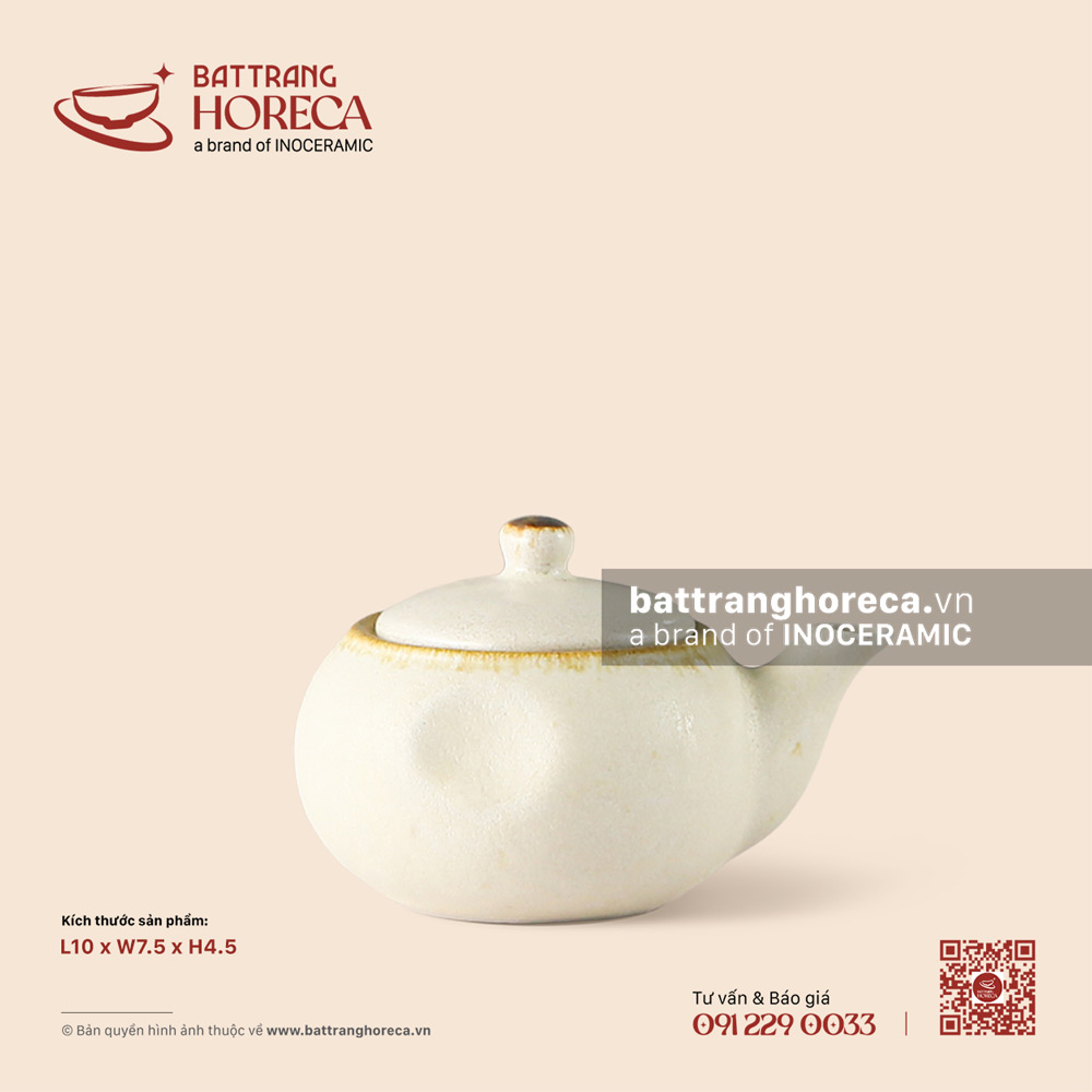 Lọ (bình) mắm tương dáng ấm 10 x 7.5cm - Mộc Sa - Bát Tràng Horeca Lọ (bình) mắm tương dáng ấm 10 x 7.5cm - Mộc Sa
