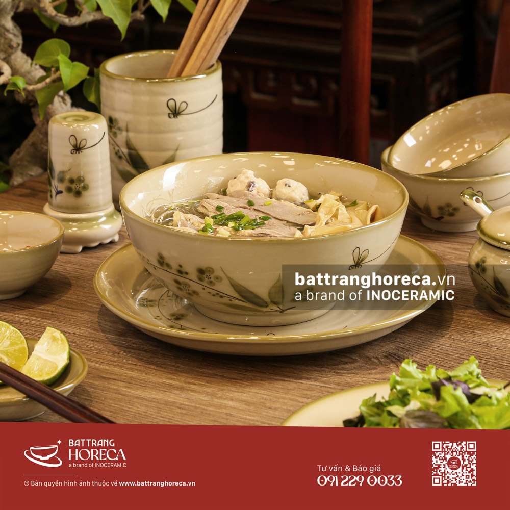 Set bát đĩa Đào Chuồn cho quán ăn Việt Bát Tràng - Bát Tràng Horeca Set bát đĩa Đào Chuồn cho quán ăn Việt Bát Tràng