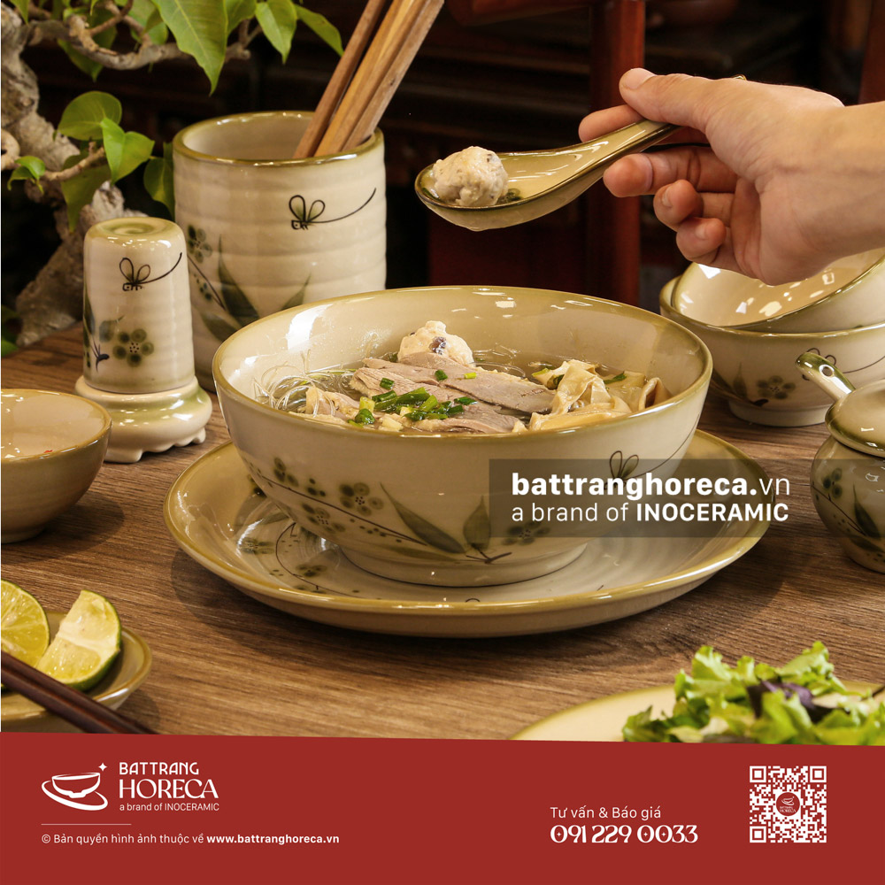 Set bát đĩa Đào Chuồn cho quán ăn Việt Bát Tràng - Bát Tràng Horeca Set bát đĩa Đào Chuồn cho quán ăn Việt Bát Tràng
