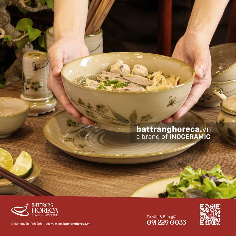 Set bát đĩa Đào Chuồn cho quán ăn Việt Bát Tràng - Bát Tràng Horeca Set bát đĩa Đào Chuồn cho quán ăn Việt Bát Tràng