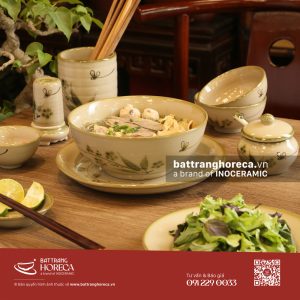 Set bát đĩa Đào Chuồn cho quán ăn Việt Bát Tràng