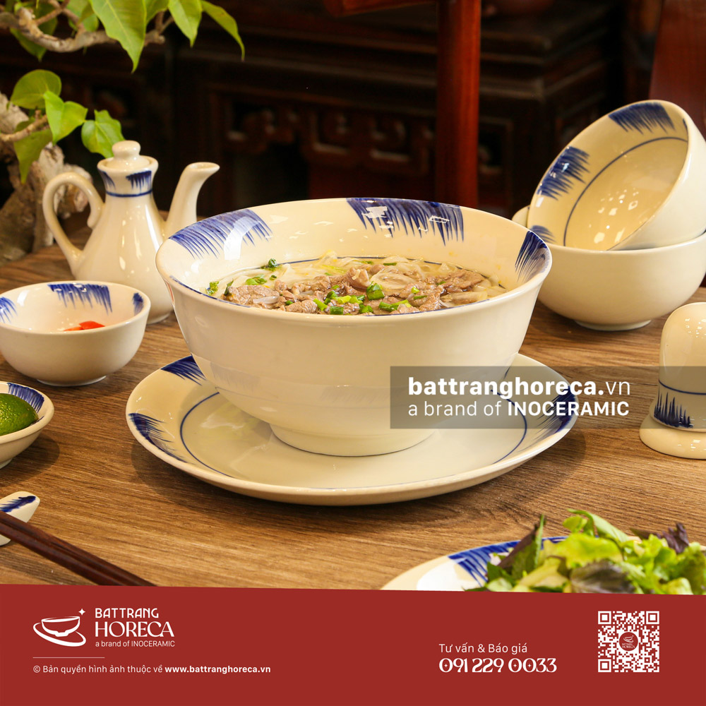 Set bát đĩa Hương Đồng cho quán bún phở Bát Tràng - Bát Tràng Horeca Set bát đĩa Hương Đồng cho quán bún phở Bát Tràng