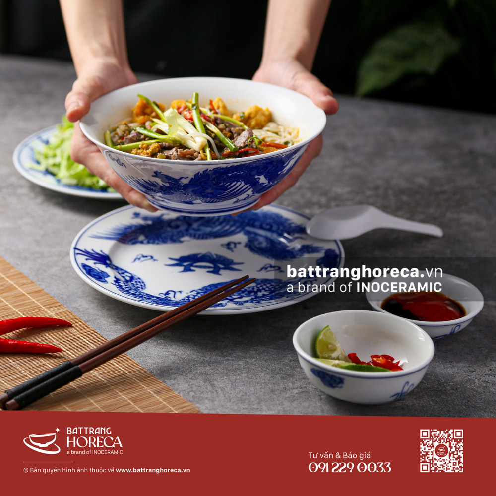 Set tô loe bán bún riêu bò Long Phụng Bát Tràng - Bát Tràng Horeca Set tô loe bán bún riêu bò Long Phụng Bát Tràng