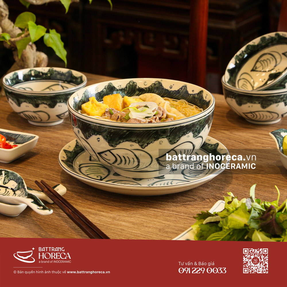 Set tô sâu Cá Đồng cho quán bún riêu ốc bò - Bát Tràng Horeca Set tô sâu Cá Đồng cho quán bún riêu ốc bò
