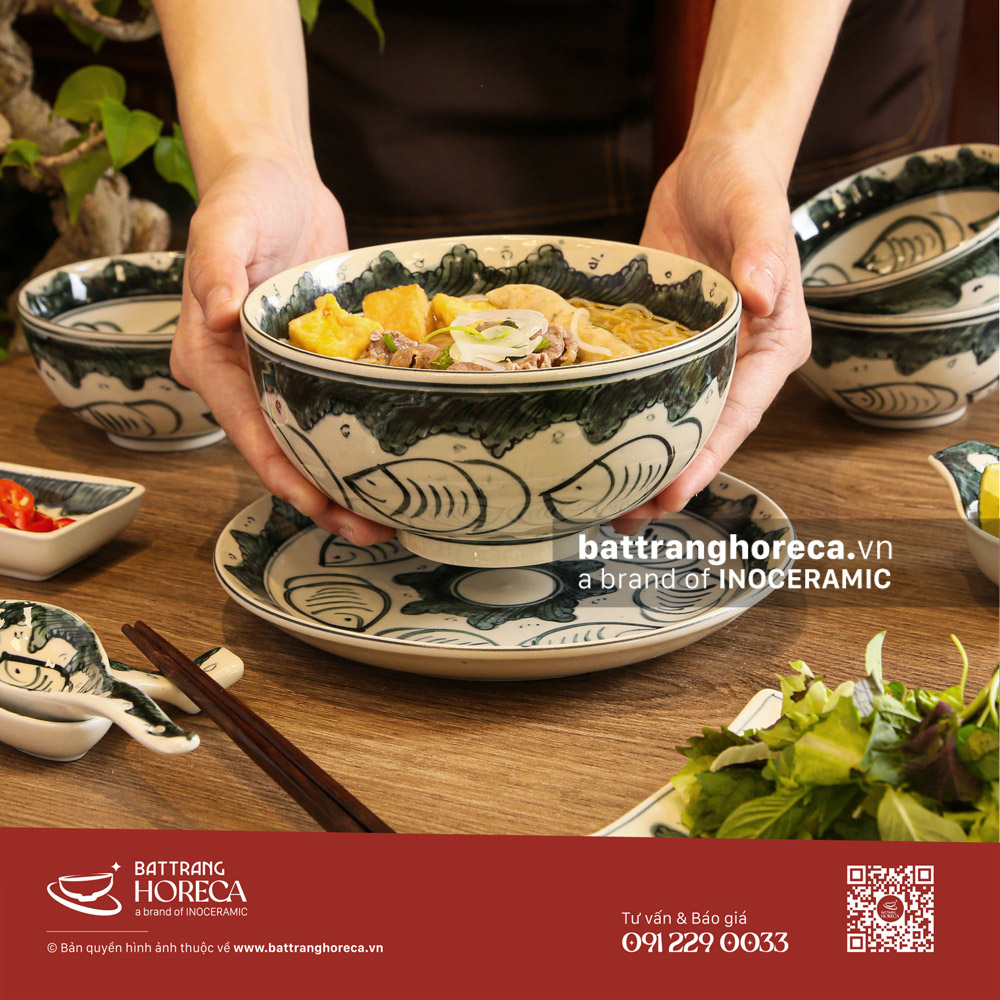 Set tô sâu Cá Đồng cho quán bún riêu ốc bò - Bát Tràng Horeca Set tô sâu Cá Đồng cho quán bún riêu ốc bò