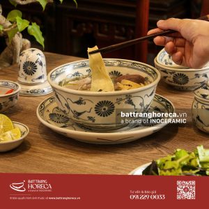 Set tô sâu Cúc Lam đựng miến ngan Bát Tràng - Bát Tràng Horeca Set tô sâu Cúc Lam đựng miến ngan Bát Tràng