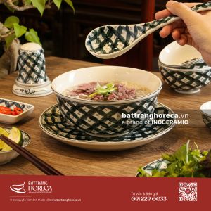 Set tô sâu loe Hoa Chanh đựng bún phở bò Bát Tràng