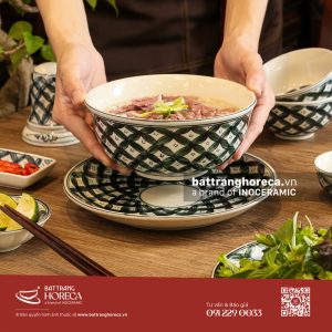 Set tô sâu loe Hoa Chanh đựng bún phở bò Bát Tràng