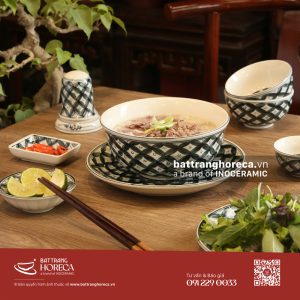 Set tô sâu loe Hoa Chanh đựng bún phở bò Bát Tràng