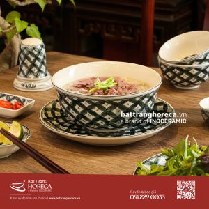 Set tô sâu loe Hoa Chanh đựng bún phở bò Bát Tràng