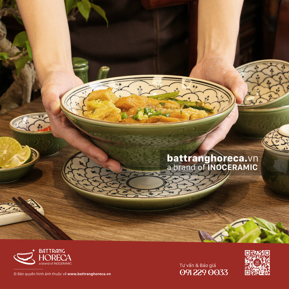 Set tô yêu Lục Hoa cho quán bún Bát Tràng - Bát Tràng Horeca Set tô yêu Lục Hoa cho quán bún Bát Tràng
