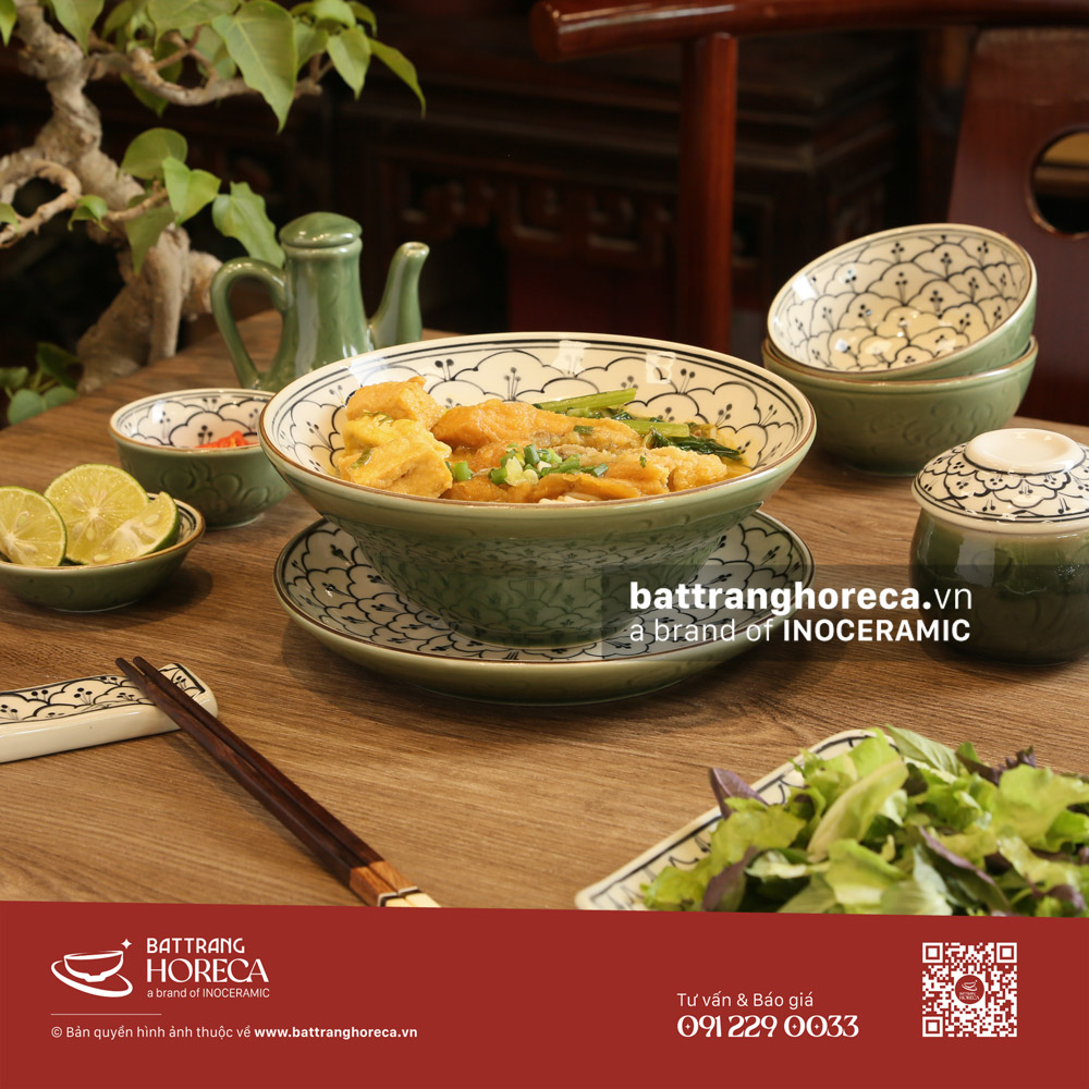Set tô yêu Lục Hoa cho quán bún Bát Tràng - Bát Tràng Horeca Set tô yêu Lục Hoa cho quán bún Bát Tràng