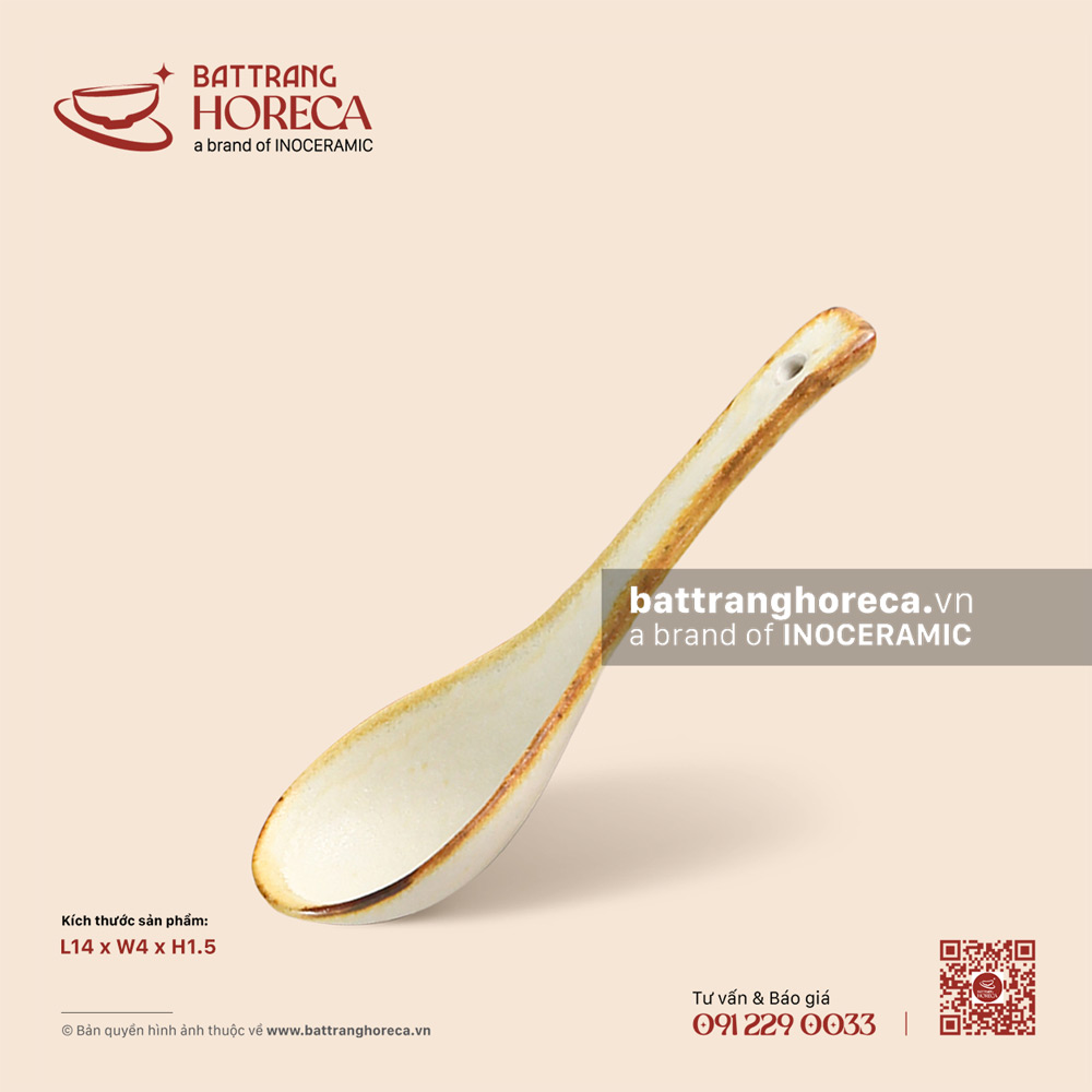 Thìa cà phê (gia vị) cong 10 x 2cm - Mộc Sa - Bát Tràng Horeca Thìa cà phê (gia vị) cong 10 x 2cm - Mộc Sa