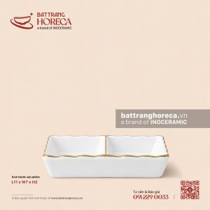 Bát (đĩa) gia vị chữ nhật 2 ngăn 11 x 7cm - Minh Nguyệt chỉ vàng