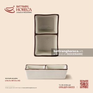 Bát (đĩa) gia vị chữ nhật 2 ngăn 14.5 x 7.5cm - Trứng Sáo