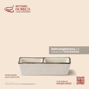 Bát (đĩa) gia vị chữ nhật 2 ngăn 14.5 x 7.5cm - Trứng Sáo