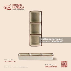 Bát (đĩa) gia vị chữ nhật 3 ngăn 18.5 x 6.5cm - Trứng Sáo