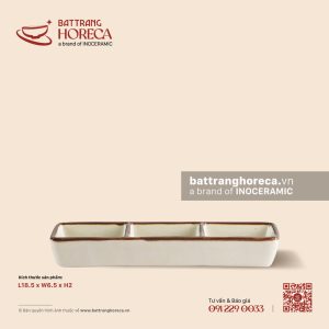 Bát (đĩa) gia vị chữ nhật 3 ngăn 18.5 x 6.5cm - Trứng Sáo