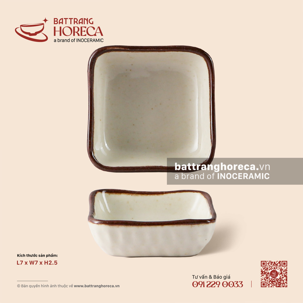 Bát (đĩa) gia vị muối vuông 7cm - Trứng Sáo - Bát Tràng Horeca Bát (đĩa) gia vị muối vuông 7cm - Trứng Sáo
