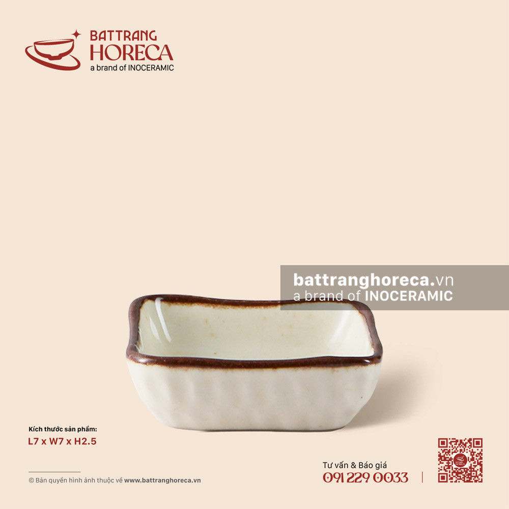 Bát (đĩa) gia vị muối vuông 7cm - Trứng Sáo - Bát Tràng Horeca Bát (đĩa) gia vị muối vuông 7cm - Trứng Sáo