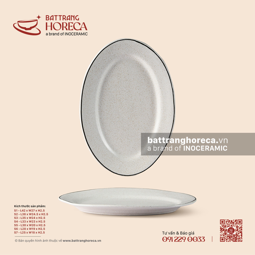 Đĩa bầu dục (oval) - Ưu Đàm - Bát Tràng Horeca Đĩa bầu dục (oval) - Ưu Đàm