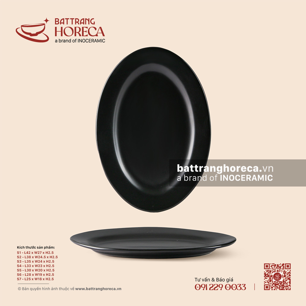Đĩa bầu dục (oval) - U Linh - Bát Tràng Horeca Đĩa bầu dục (oval) - U Linh