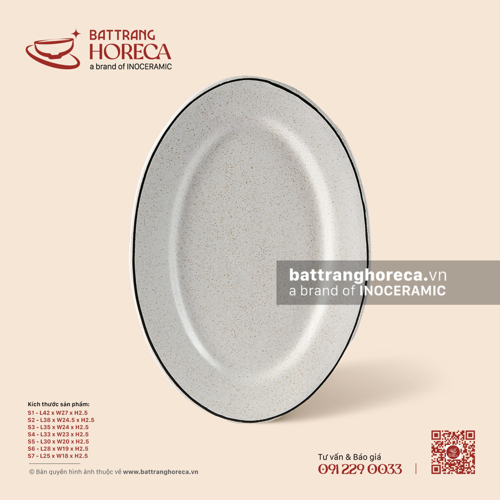Đĩa bầu dục (oval) - Ưu Đàm - Bát Tràng Horeca Đĩa bầu dục (oval) - Ưu Đàm