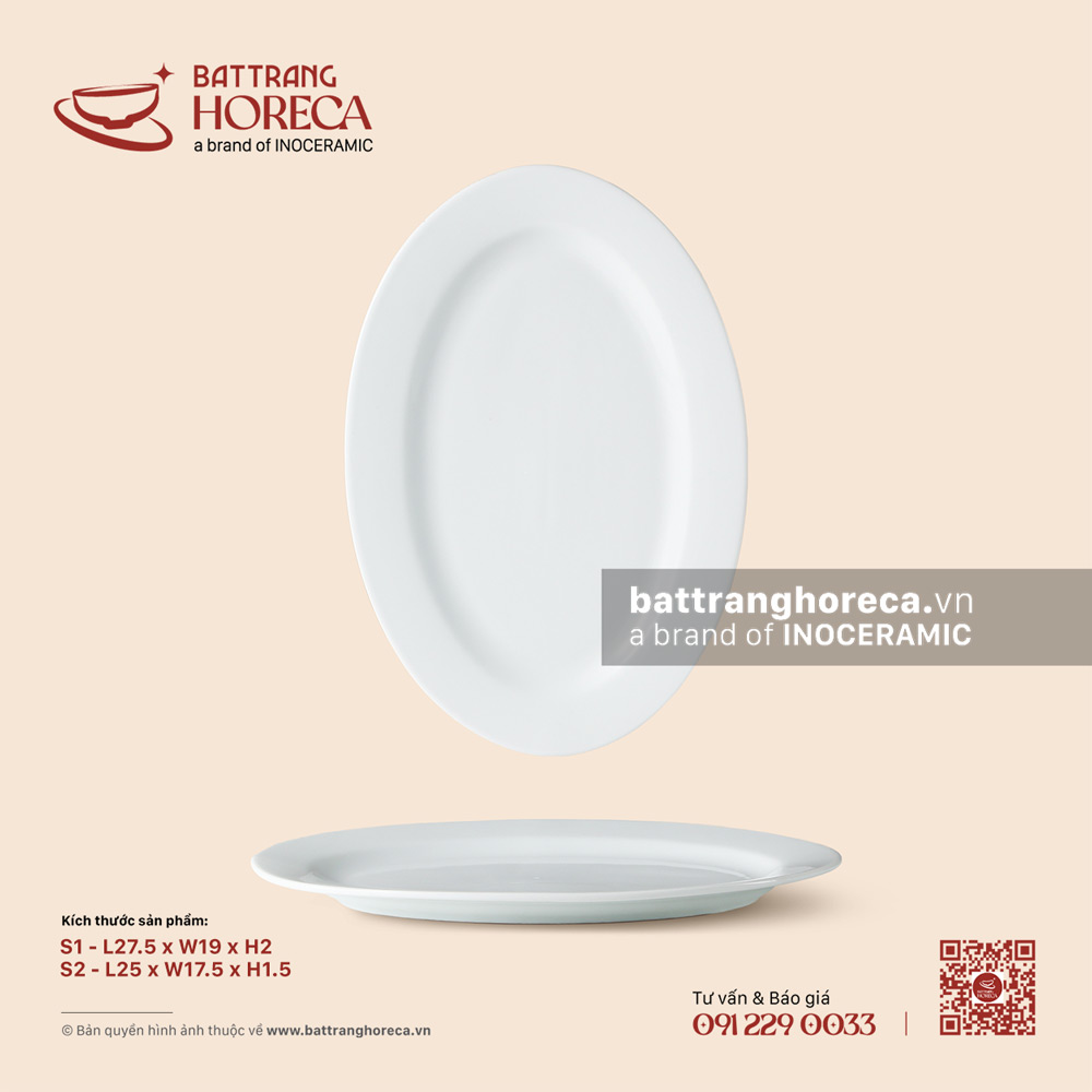 Đĩa bầu dục (oval) lá - Minh Nguyệt - Bát Tràng Horeca Đĩa bầu dục (oval) lá - Minh Nguyệt