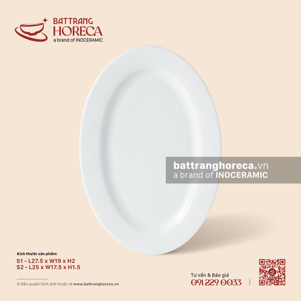 Đĩa bầu dục (oval) lá - Minh Nguyệt - Bát Tràng Horeca Đĩa bầu dục (oval) lá - Minh Nguyệt