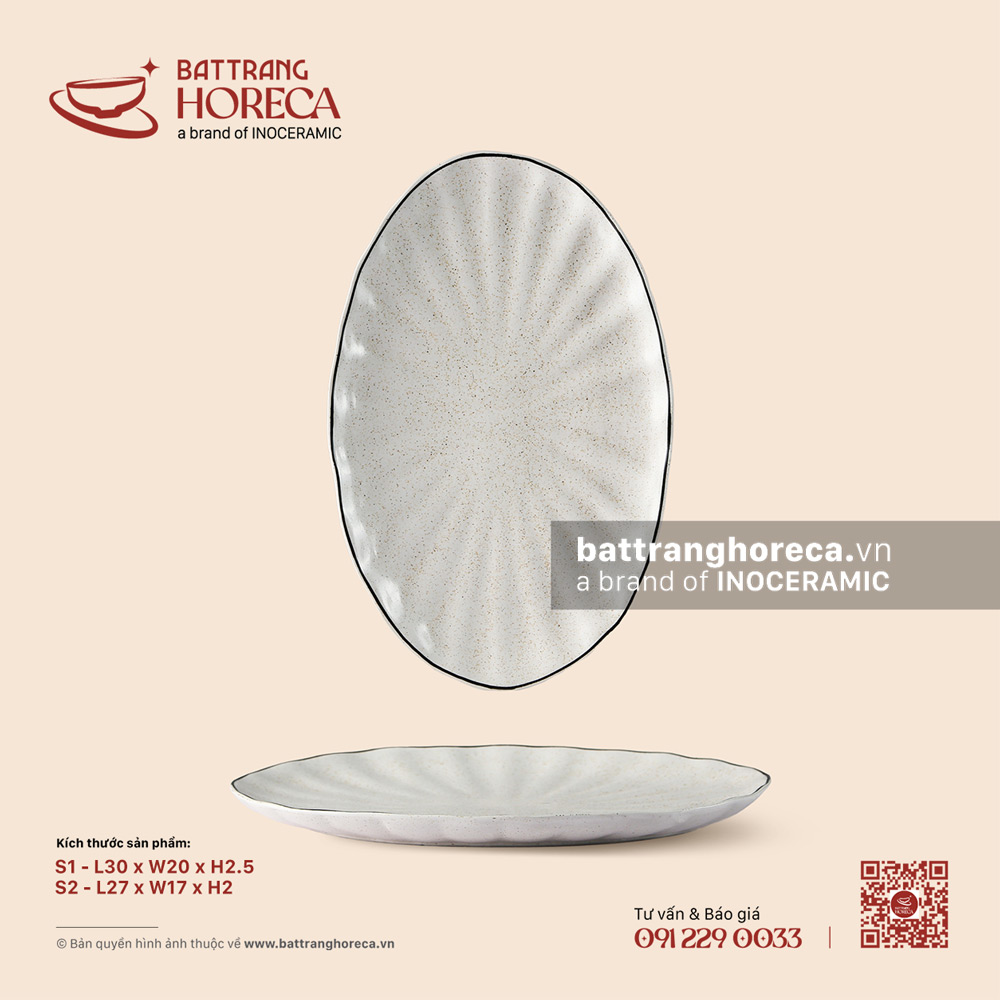 Đĩa bầu dục (oval) múi - Ưu Đàm - Bát Tràng Horeca Đĩa bầu dục (oval) múi - Ưu Đàm