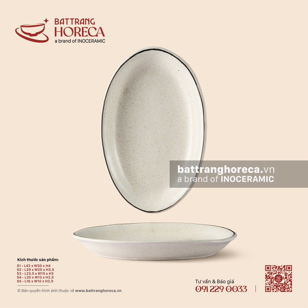 Đĩa bầu dục (oval) sâu - Ưu Đàm - Bát Tràng Horeca Đĩa bầu dục (oval) sâu - Ưu Đàm
