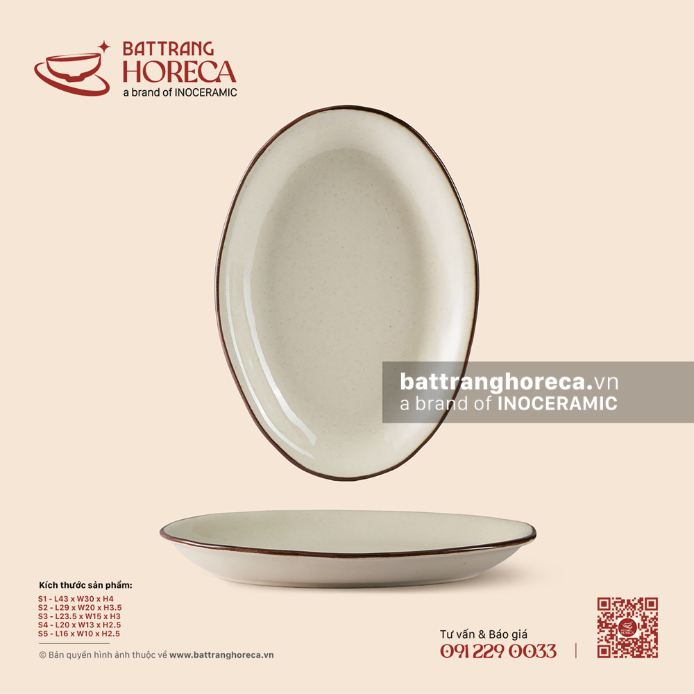 Đĩa bầu dục (oval) sâu - Trứng Sáo - Bát Tràng Horeca Đĩa bầu dục (oval) sâu - Trứng Sáo