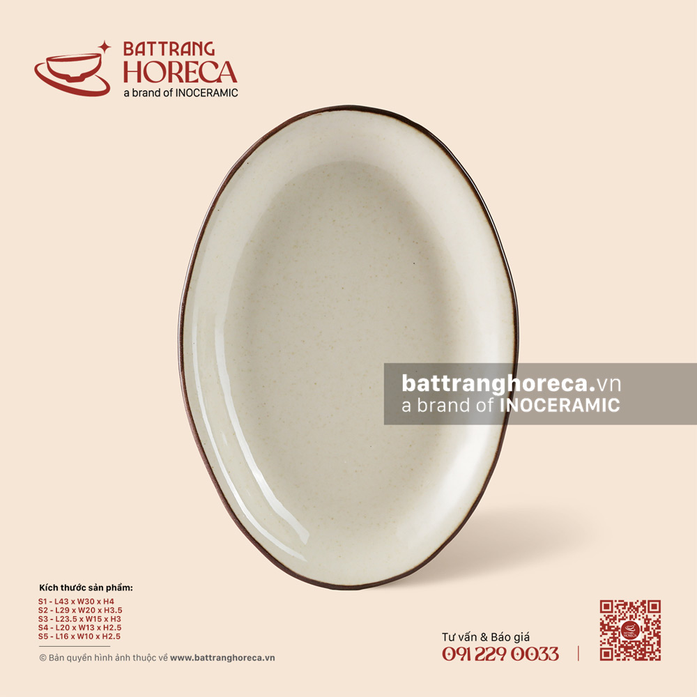 Đĩa bầu dục (oval) sâu - Trứng Sáo - Bát Tràng Horeca Đĩa bầu dục (oval) sâu - Trứng Sáo