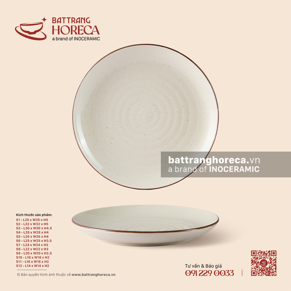 Đĩa tròn - Trứng Sáo - Bát Tràng Horeca Đĩa tròn - Trứng Sáo