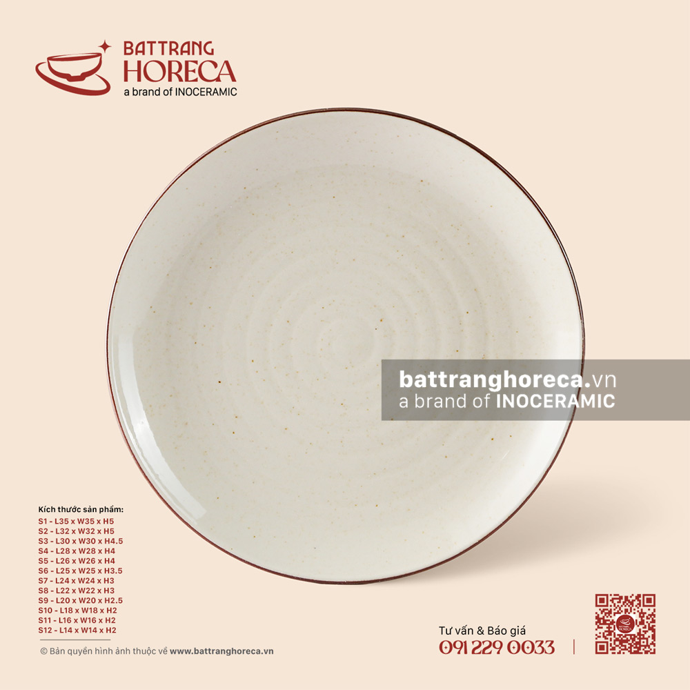 Đĩa tròn - Trứng Sáo - Bát Tràng Horeca Đĩa tròn - Trứng Sáo
