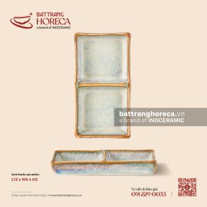Bát (đĩa) gia vị chữ nhật 2 ngăn 12 x 6cm - Khói Lam