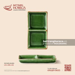 Bát (đĩa) gia vị chữ nhật 2 ngăn 12 x 6cm - Lục Bảo