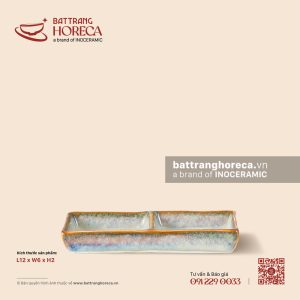 Bát (đĩa) gia vị chữ nhật 2 ngăn 12 x 6cm - Khói Lam