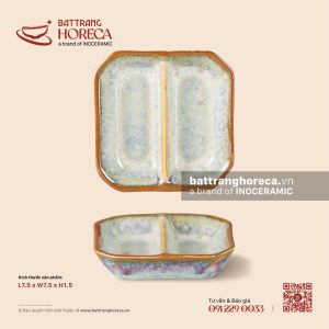 Bát (đĩa) gia vị vuông 2 ngăn 7.5cm - Khói Lam