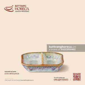 Bát (đĩa) gia vị vuông 2 ngăn 7.5cm - Khói Lam