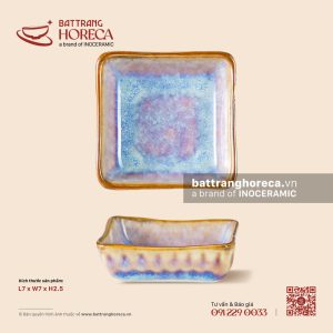Bát (đĩa) gia vị vuông lượn 7cm - Tuyết Hồng