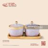 Bộ 2 hũ mứt trụ kèm khay gỗ 22 x 11cm - Tuyết Hồng