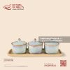 Bộ 3 hũ mứt trụ kèm khay gỗ 31 x 11cm - Khói Lam