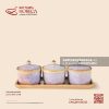 Bộ 3 hũ mứt trụ kèm khay gỗ 31 x 11cm - Tuyết Hồng
